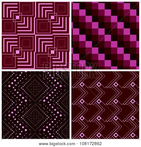 Set Four Geometric Square Seamless Pattern
