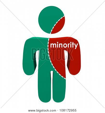 Minority word on a person divided by percentage or person along ethnic or racial lines