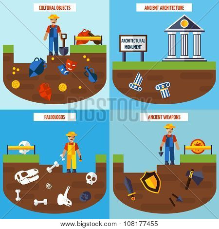 Flat Color  Archeology Design Concept Set
