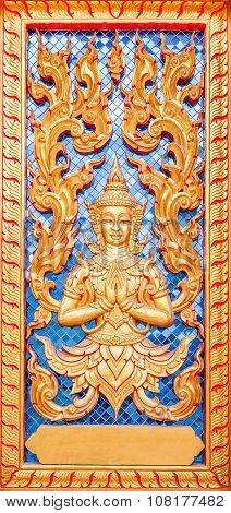 Golden Window In Temple. Thai Culture, Bangkok, Thailand