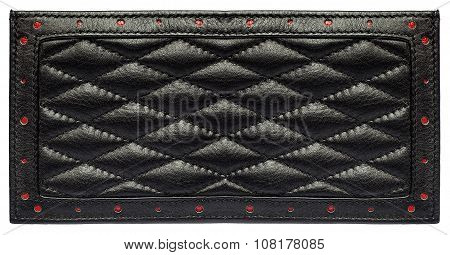 Blank black leather label isolated on white background