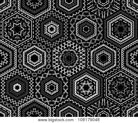 Seamless Black And White Embroidery Pattern.