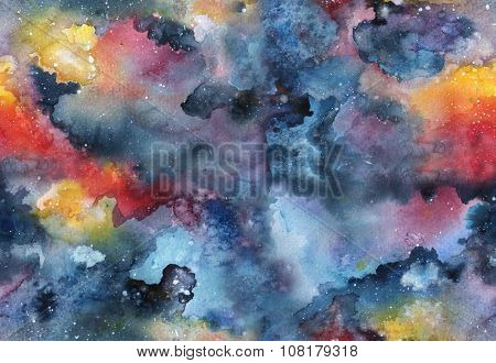 Watercolor Galaxy Seamless Pattern