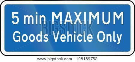New Zealand Road Sign - Parking For Goods Vehicles Only, 5 Minute Maximum