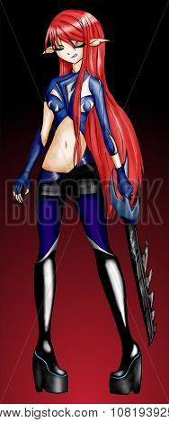 Warrior elf girl red haired anime manga