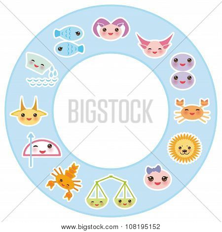 Funny Kawaii zodiac sign, astrological stiker set  virgo, aries, gemini, cancer, aquarius, taurus, l