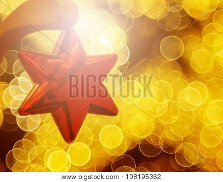 Red Star Decoreted With Bokeh Night Light.