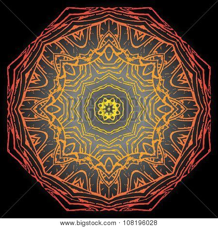 Mandala orange red yellow black background