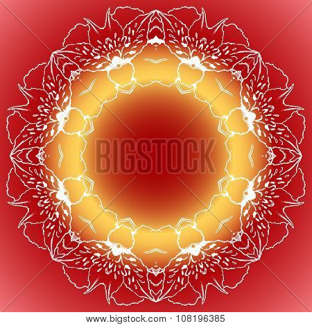 Mandala circle round red yellow background