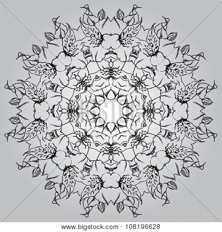 Mandala circle round monochrome black white background