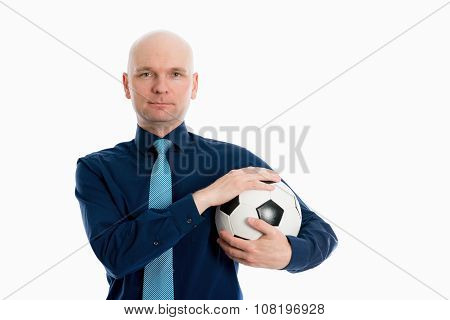 Portrait Of A Young Businessman With Soccer Ball