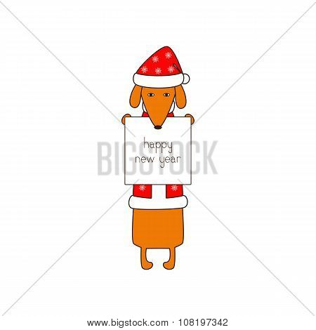 Happy New Year Greeting Card With Dachshund