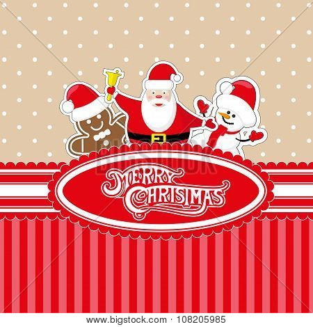 Vector Banner Merry Christmas Candy Box With Santa Claus, Snowman And Gingerbread Man