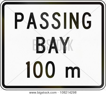 New Zealand Road Sign - Passing Bay Ahead In 100 Metres