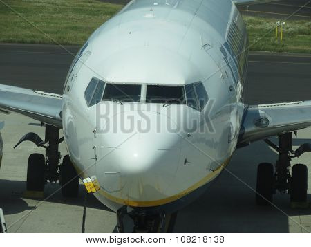 ORIO AL SERIO ITALY- CIRCA SEPTEMBER 2014: Ryanair Jet aircraft on the runway. Ryanair is the biggest low-cost airline company in the world.