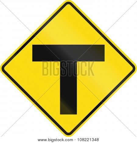 New Zealand Road Sign - Uncontrolled T-junction Ahead