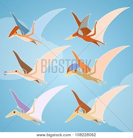 Set of pterosaurs