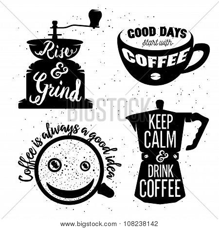 Hand drawn typography coffee posters set.
