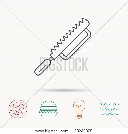 Fretsaw icon. Carpenter work tool sign.