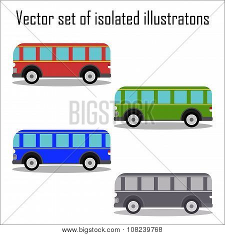 Set of retro city buses on a white background