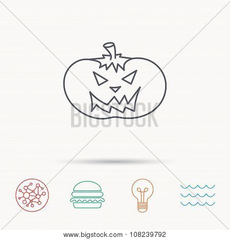 Halloween pumpkin icon. Scary smile sign.