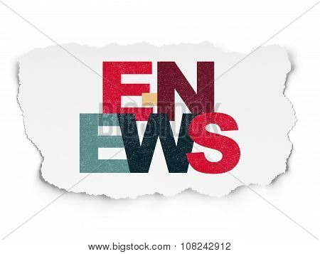 News concept: E-news on Torn Paper background