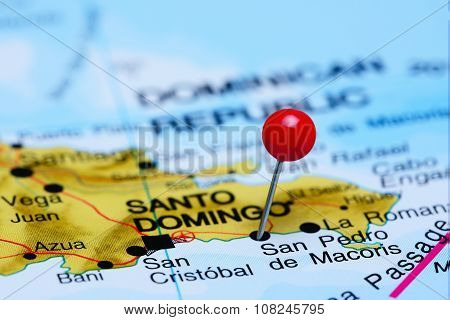 San Pedro de Macoris pinned on a map of America