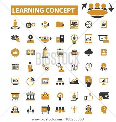 learning, education, business training  icons, signs vector concept set for infographics, mobile, website, application
