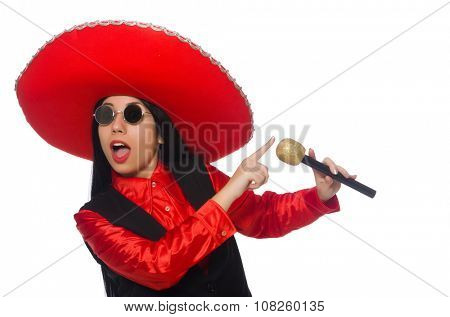 Mexican woman in funny concept on white