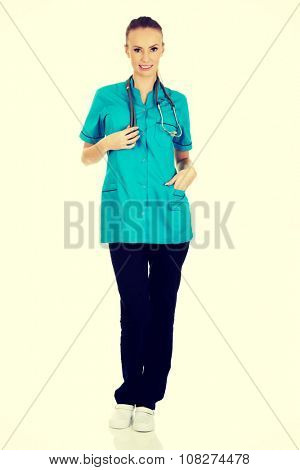 Beautiful smiling caucasian woman doctor.