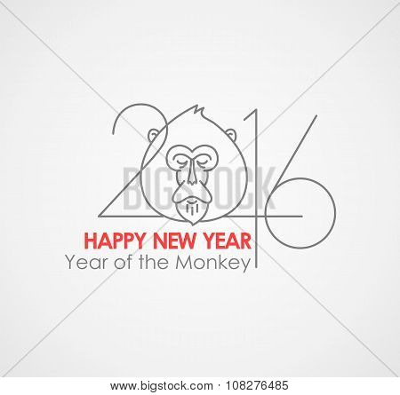 Chinese zodiac character red paper monkey 2016 in thin line flat style