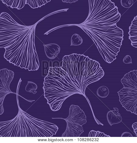 Ginkgo leaves vector seamless pattern