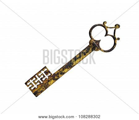 The Ancient Old Key On White Background, Isolated