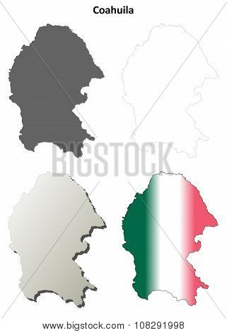 Coahuila blank outline map set