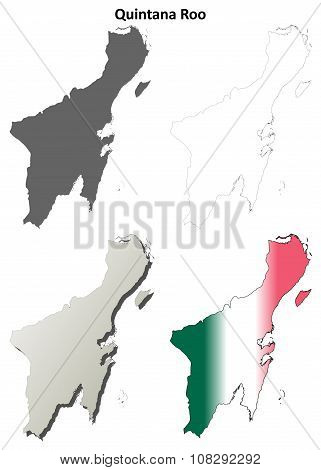 Quintana Roo blank outline map set