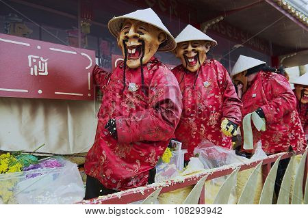 People take part in Basel Carnival in Basel, Switzerland.
