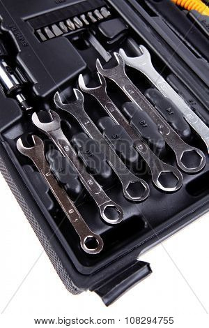 toolbox set of tools include hammer wrench bit driver pliers hex key bush level hex key