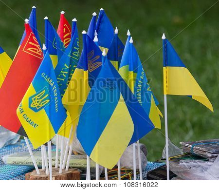 Kiev, Ukraine - September 18, 2015: Pennants Of The Ukrainian State