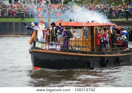 Sinterklaas Arriving On Boat