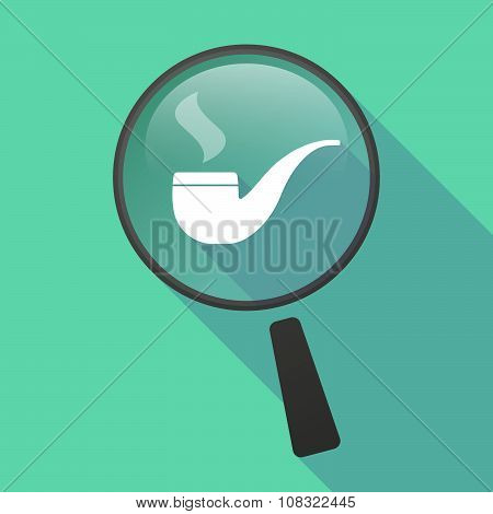 Long Shadow Magnifier Vector Icon With A Smoking Pipe