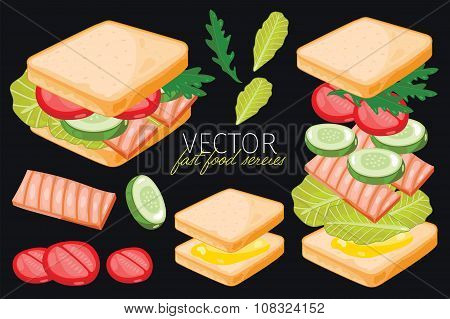 Fish Sandwich on black background.