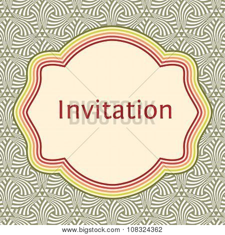 Invitation, Wedding Or Greeting Card Template. Elegant Frame Over Pattern Background Design