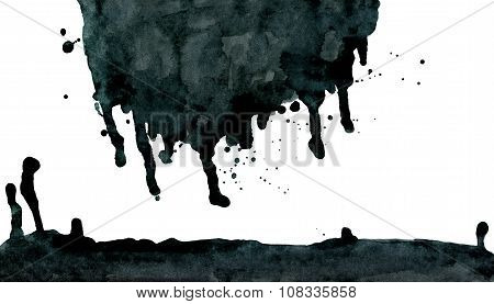 Black ink abstract dripping shape isolated on white background