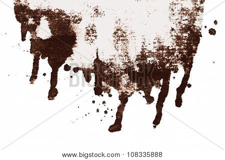 Brown sepia ink abstract dripping shape isolated on white background