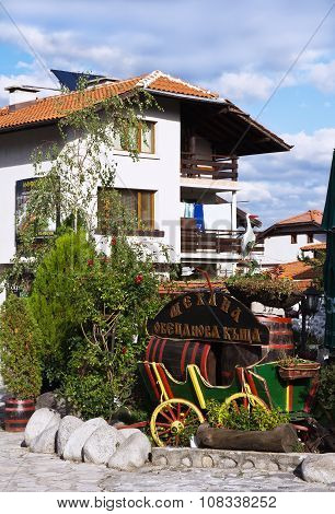 Houses and stone paved road, Bansko, Bulgaria