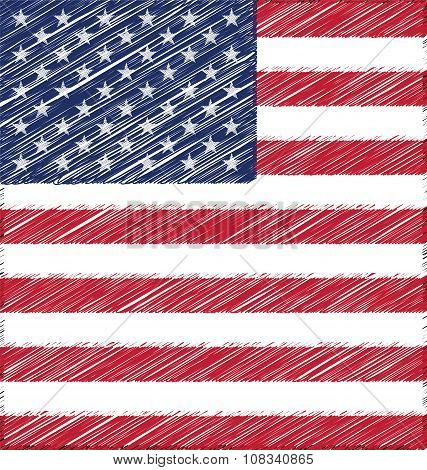 Flat Hand Draw Sketch Flag Of United State Of America