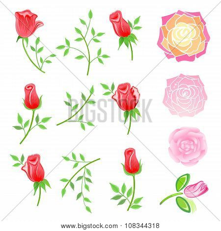Roses & Twig With Leaves Set