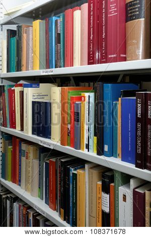 ST. PETERSBURG, RUSSIA - NOVEMBER 14, 2015: Musical books in the library of the department of organ, harpsichord, and carillon of SPbSU during the meeting Bell and Carillon Art in Russia