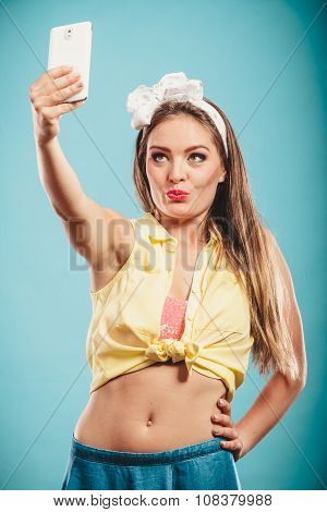 Retro Girl With Smartphone Taking Selfie