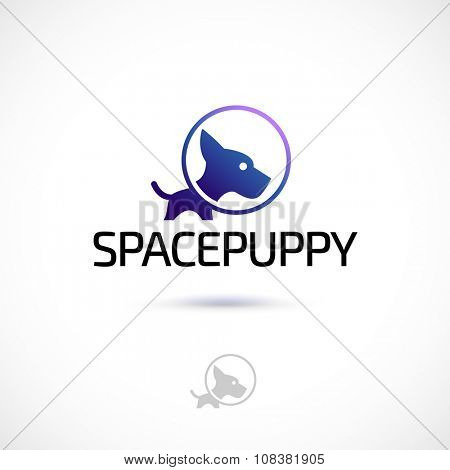 Vector logo design, space puppy symbol icon. Logotype template.